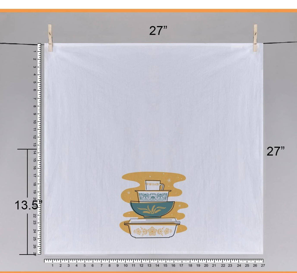 Pyrex Butterfly Gold Tea Towel — Vintage Bowl Stack Print