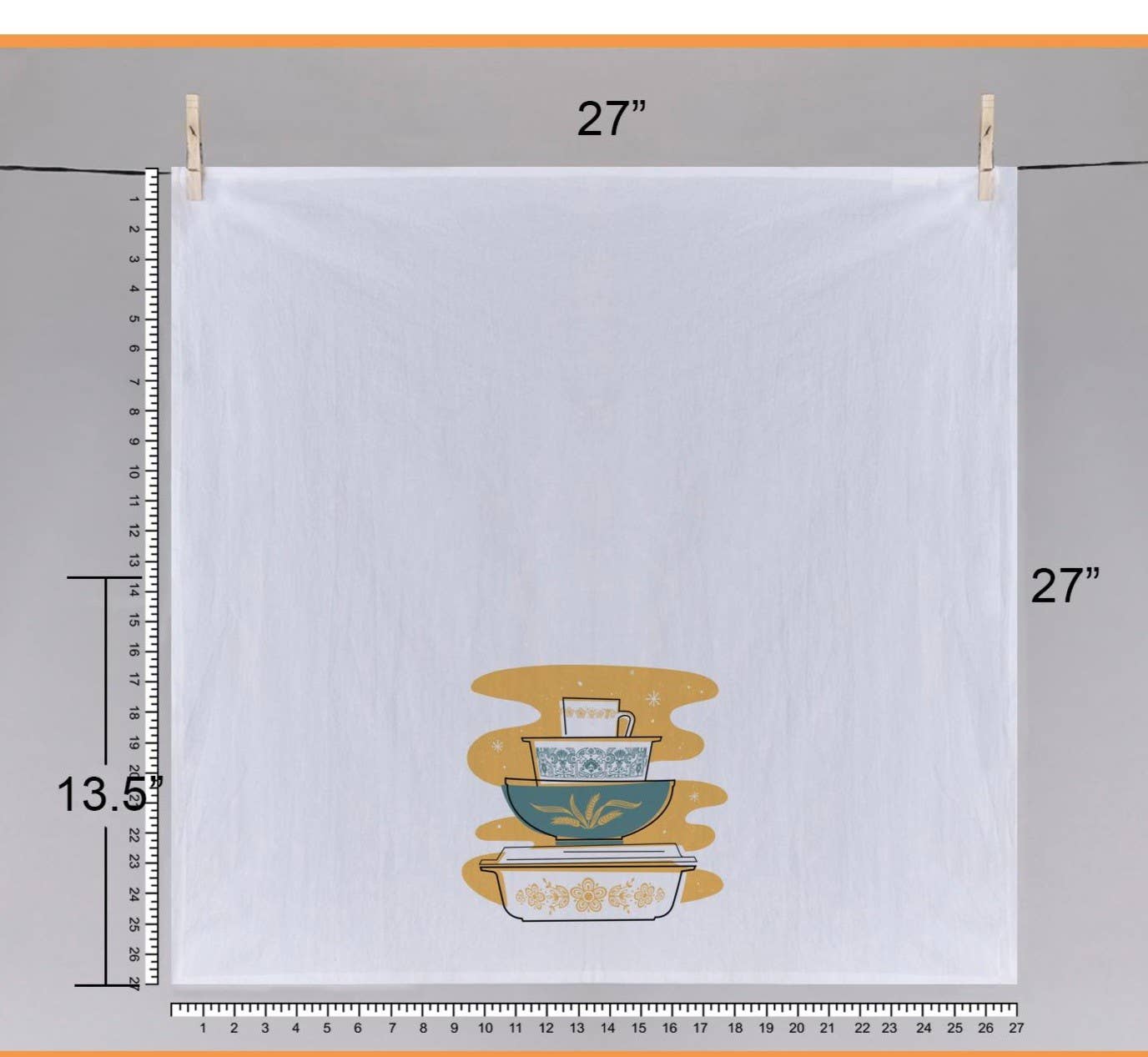 Pyrex Butterfly Gold Tea Towel — Vintage Bowl Stack Print