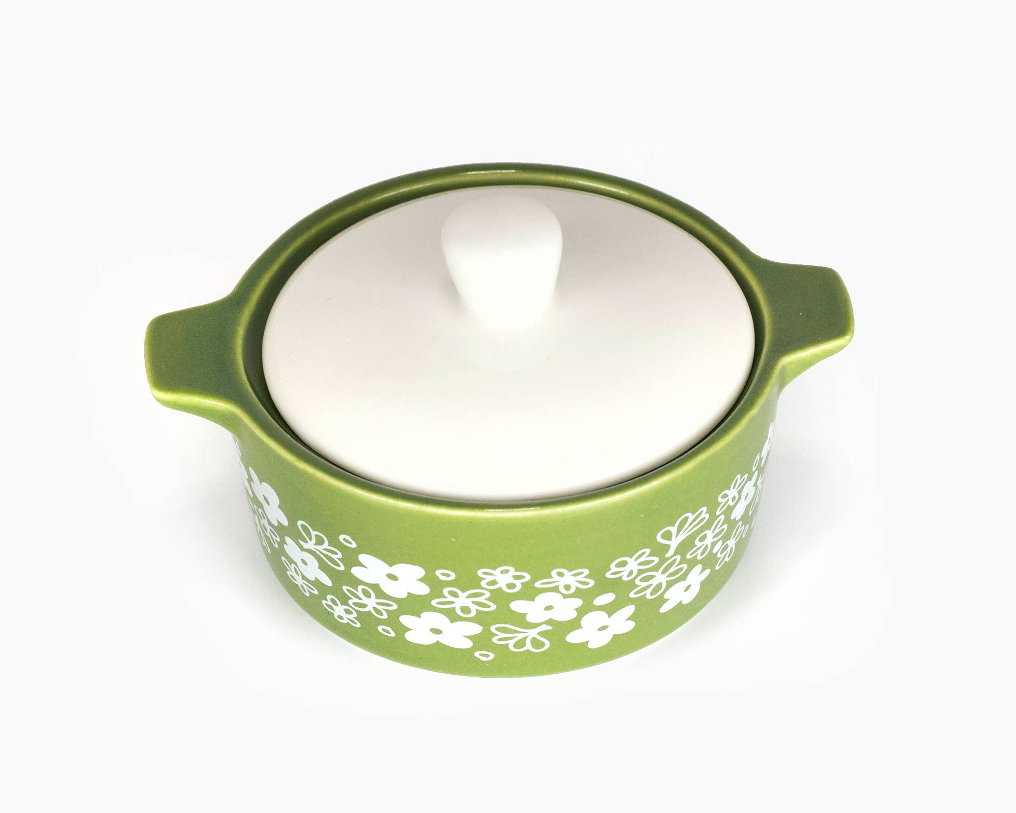Vintage Pyrex-Inspired Ceramic Trinket Box | Spring Blossom Green Casserole Style