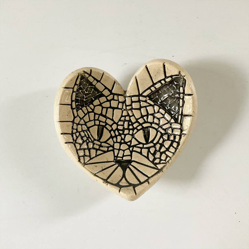 Pottery Dish Bowl - Cat Face Hand Crafted Art Pottery