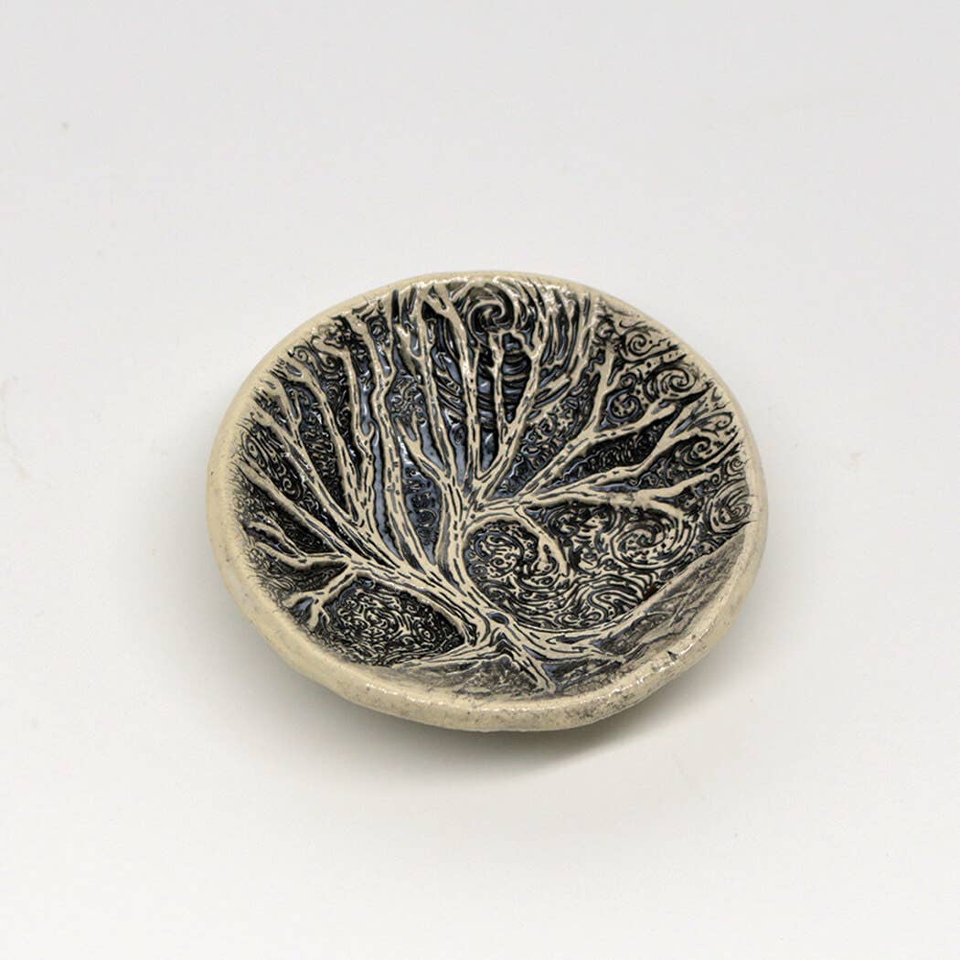 Pottery Dish Bowl - Tree Moon Hand Crafted Art Pottery