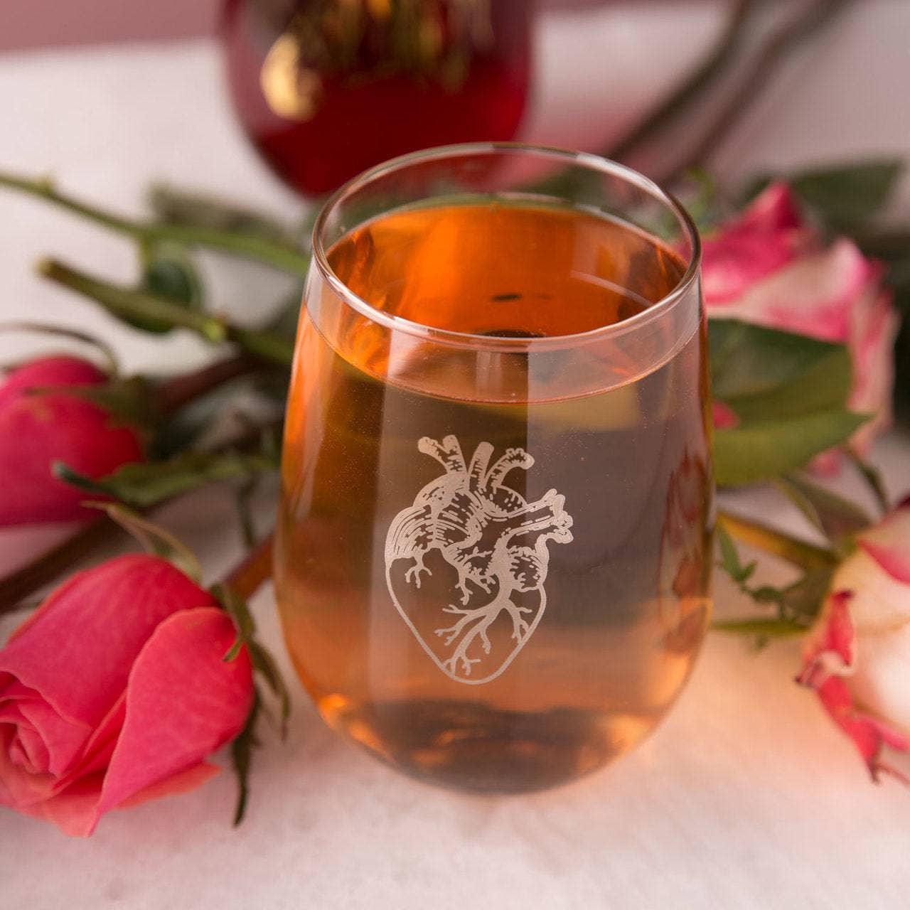 Anatomical Heart Stemless Wine Glass — Platinum Silver 17oz