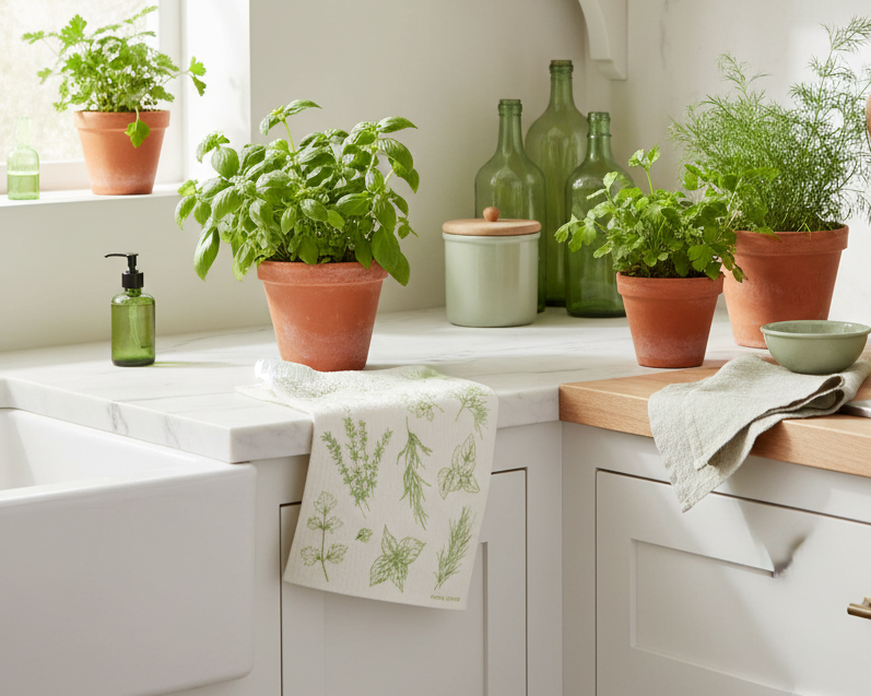 Herbs Swedish Dish Cloth | Eco-Friendly Reusable Kitchen Cloth