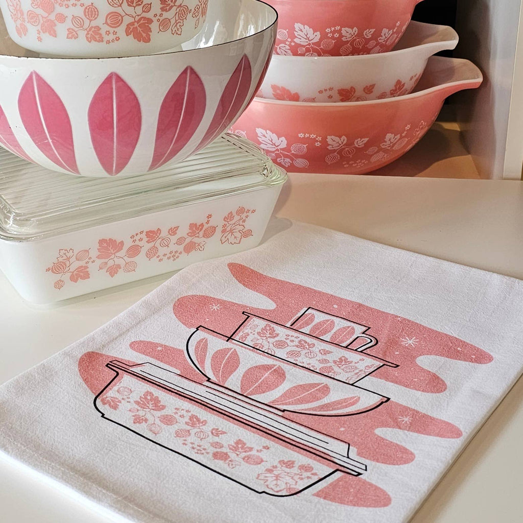 Vintage Pyrex Pink Gooseberry Tea Towel - Premium Cotton Flour Sack Kitchen Towel