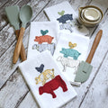 Embroidered Farm Animal Flour Sack Tea Towel | Misc Fabric Colors | Farmhouse Kitchen Decor