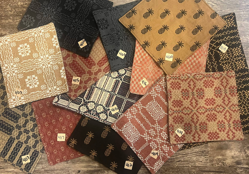 Handmade Coverlet Christmas Stocking — Small 6½" x 5" with Flannel Backing & Rusty Bell