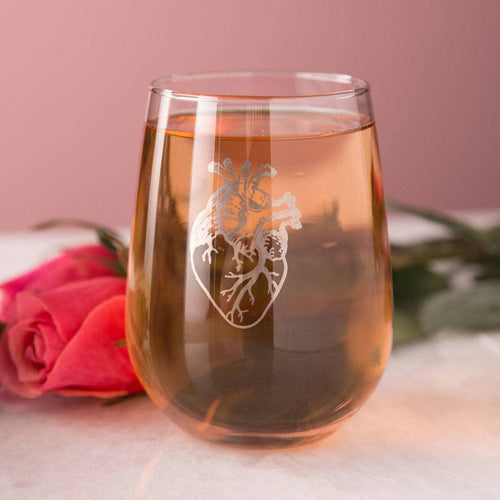 Anatomical Heart Stemless Wine Glass — Platinum Silver 17oz