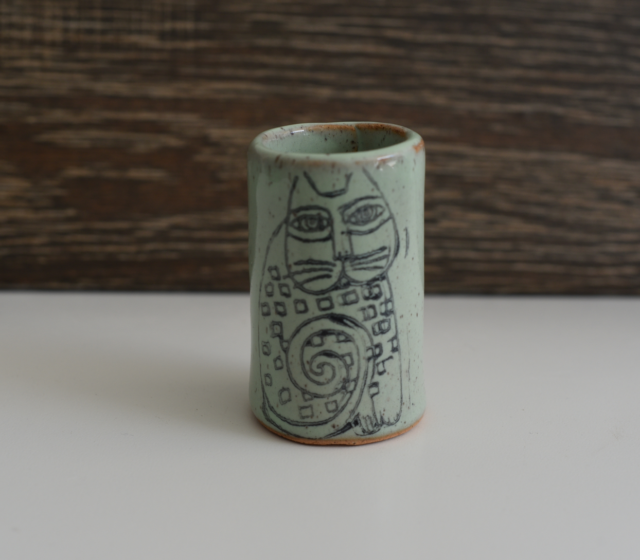 Tiny Tumbler – Patterned Cat | Handcrafted Ceramic