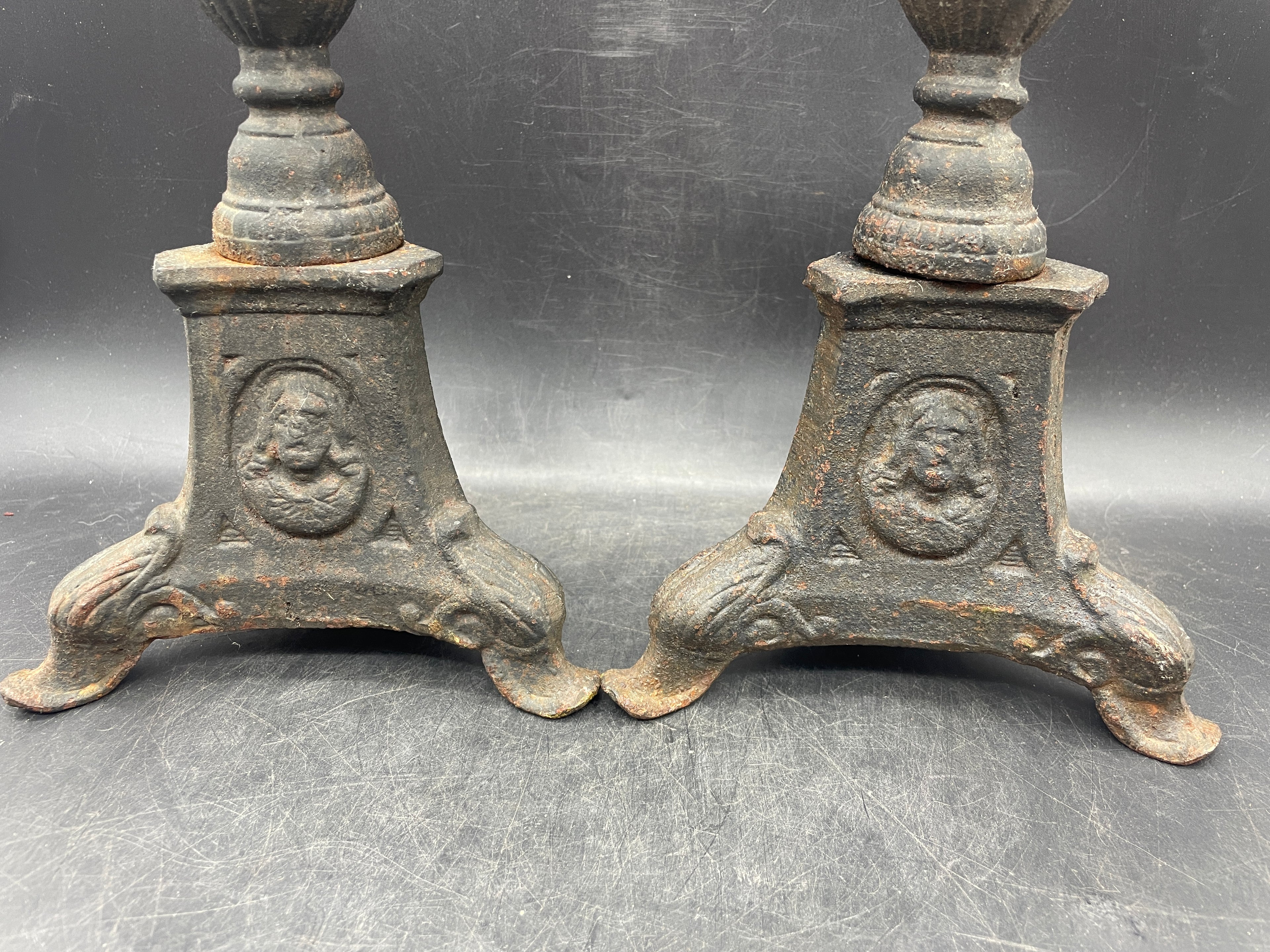 Early Large Cast Candlesticks 16.75" tall