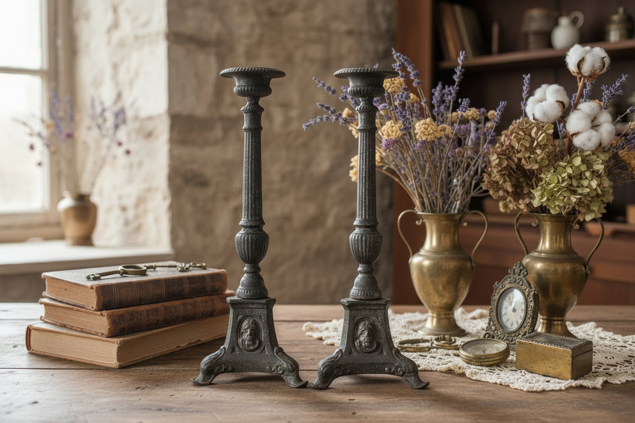 Early Large Cast Candlesticks 16.75" tall