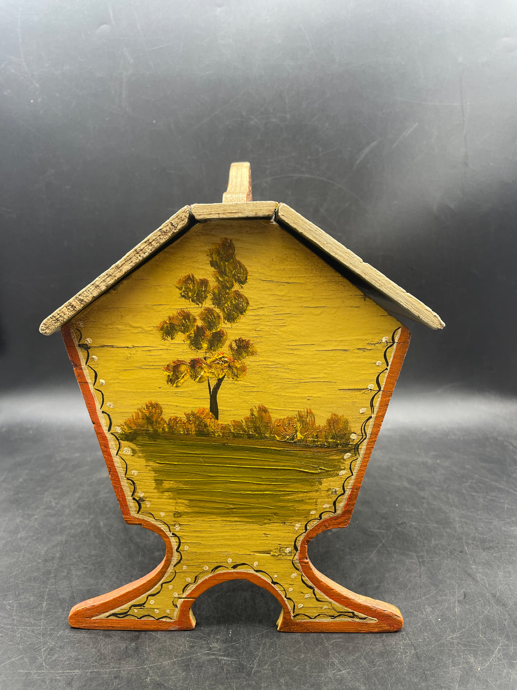 Primitive Folk Art Tole Painted Hand Made Wood Sew/Knit Box Signed