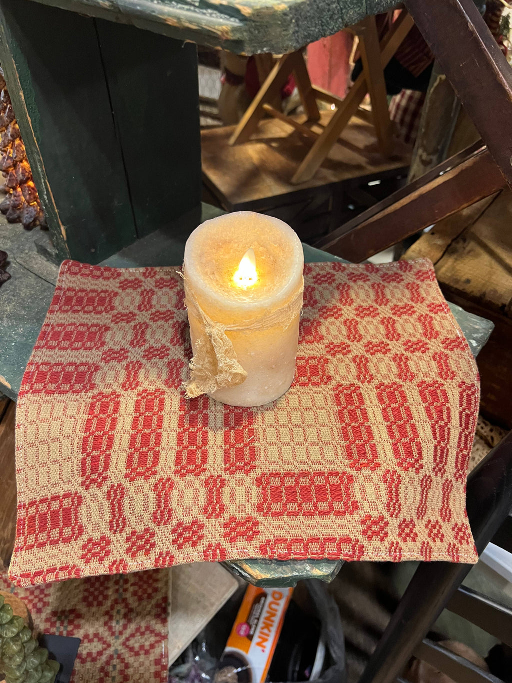 Handmade Coverlet Table Mat — 8" x 8" Vintage Quilt Square