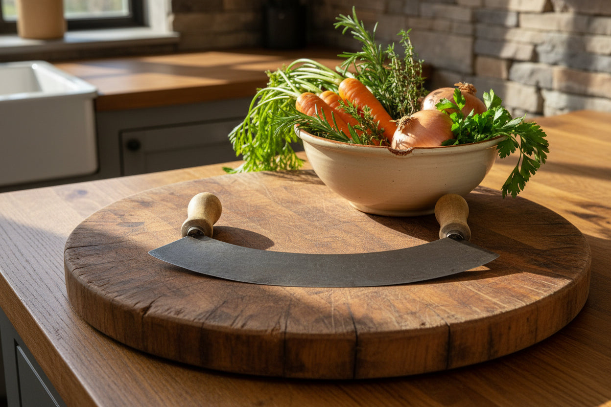 Antique Primitive Mezzaluna Kitchen Chopper - Vintage Food Chopper 11"