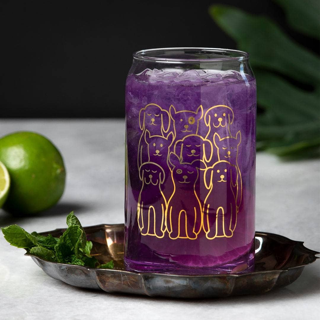 Dogs Beer Can Glass — 16oz | 20K Gold Ink | Hand-Drawn