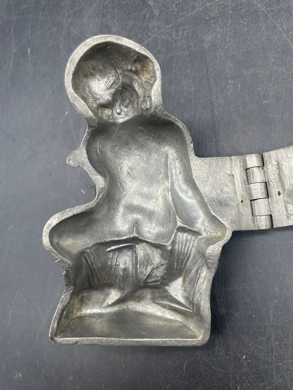 ANTIQUE PEWTER ICE CREAM MOLD #992 CUPID CHERUB BOY 1900'S VICTORIAN ~ E&CO