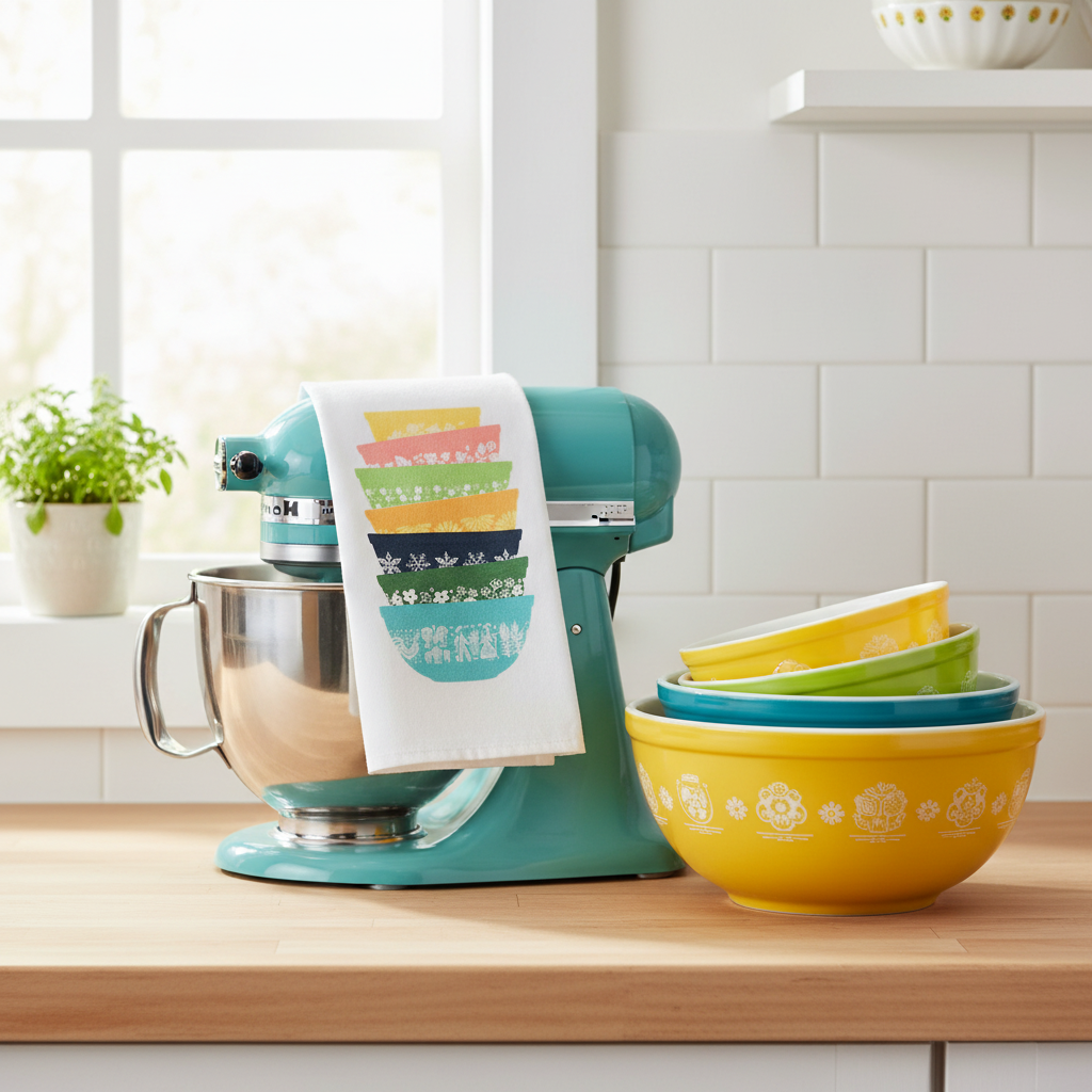 Vintage Pyrex-Inspired Sparkle Cotton Tea Towel | Single Stack | Retro Kitchen Gift
