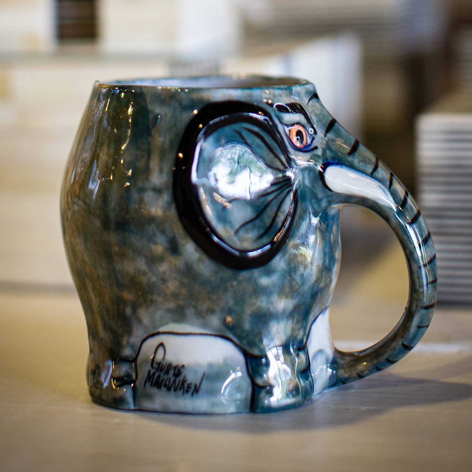 Elephant Mug hand painted by artisans in San Antonio Palopo Guatemala