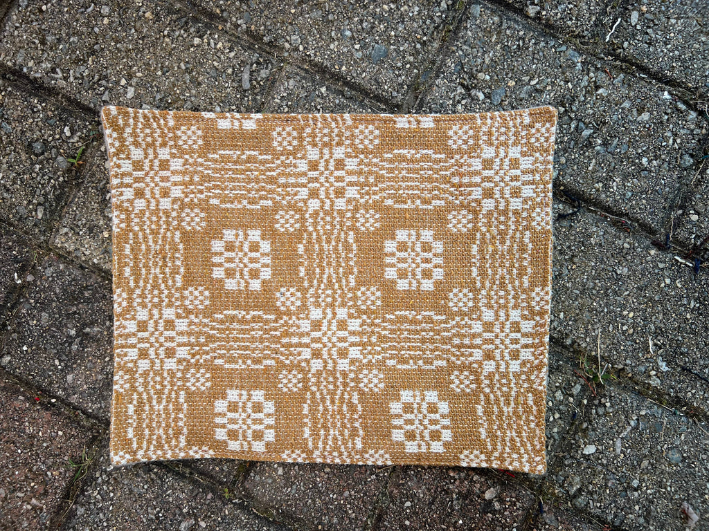 Handmade Coverlet Christmas Stocking — Small 6½" x 5" with Flannel Backing & Rusty Bell