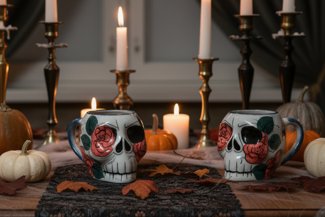 Rose Design Sugar Skull Skeleton Mug
