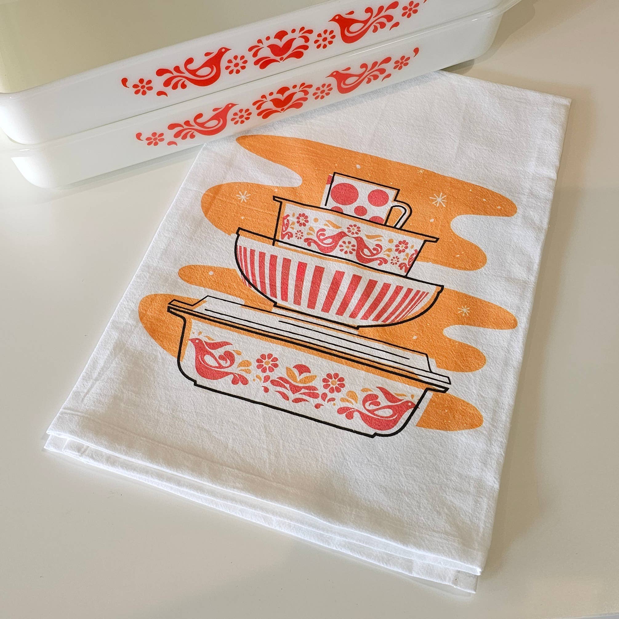 Vintage Pyrex Friendship Tea Towel - Premium Cotton Flour Sack Kitchen Towel