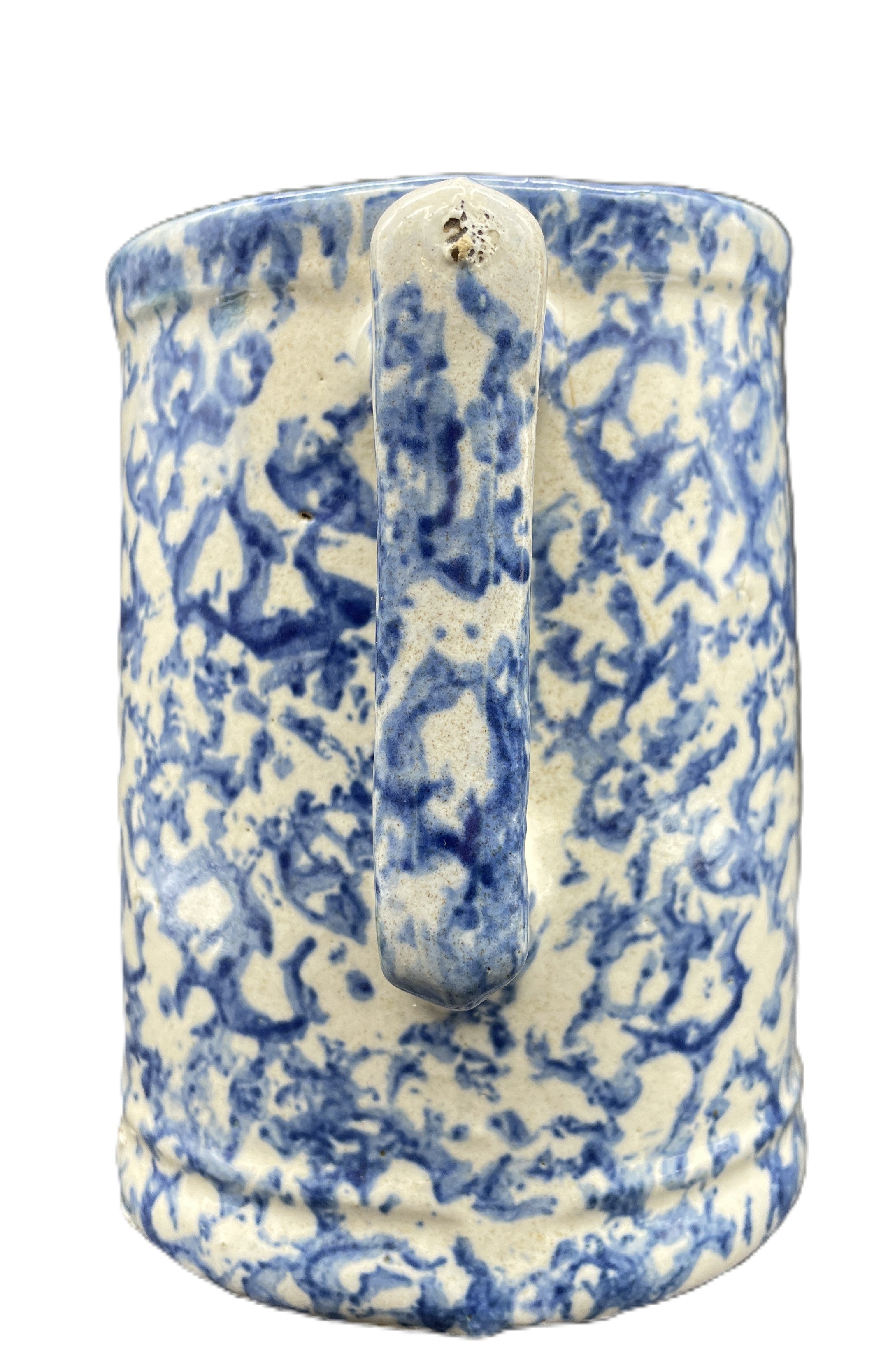 Antique Blue & White Spongeware Pitcher - Salt Glazed Stoneware 7"