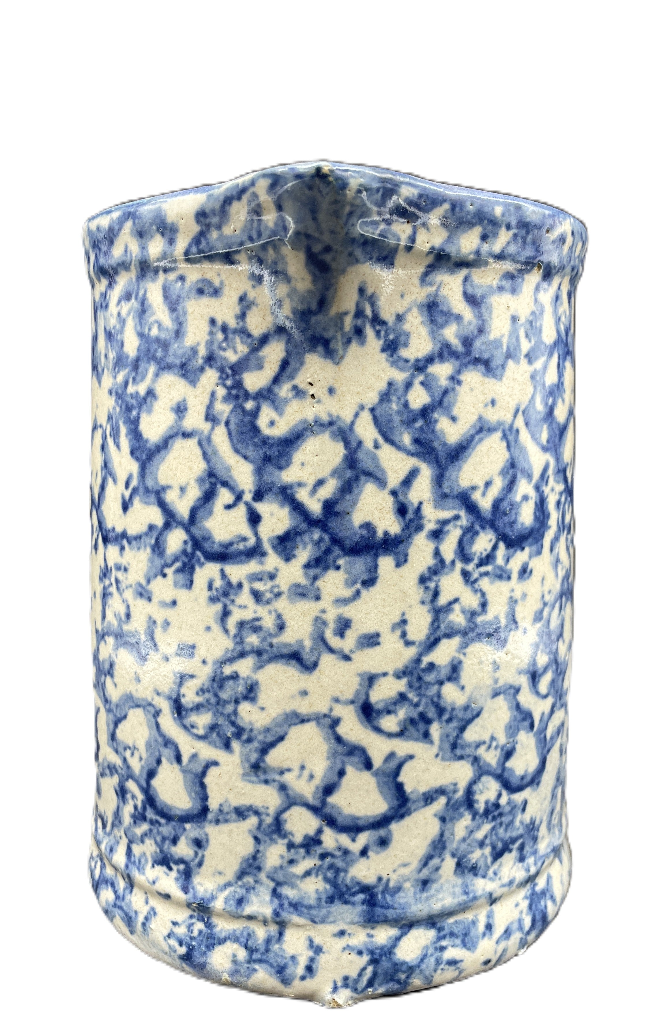 Antique Blue & White Spongeware Pitcher - Salt Glazed Stoneware 7"