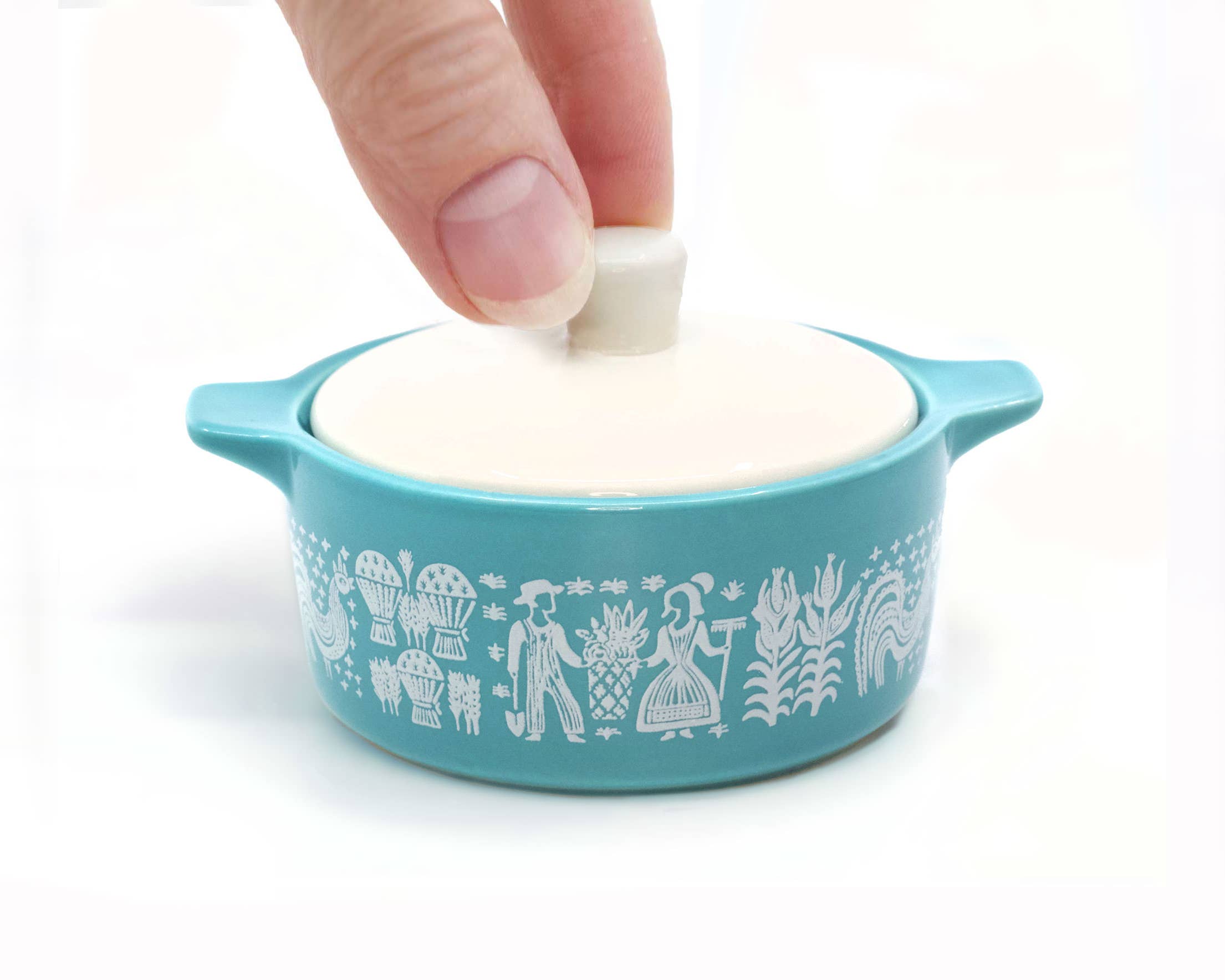 Vintage Pyrex-Inspired Ceramic Trinket Box | Amish Butterprint Casserole Style