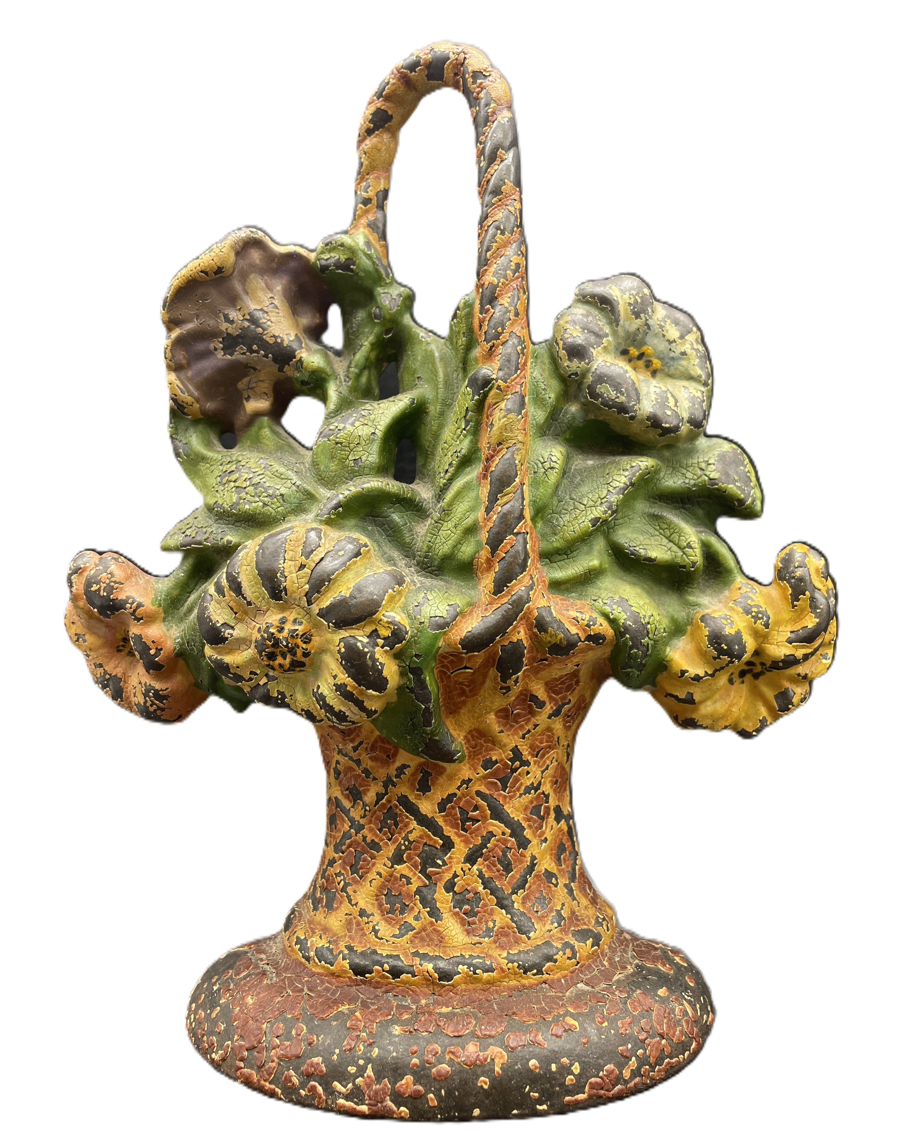 Antique Cast Iron Doorstop Flower Basket