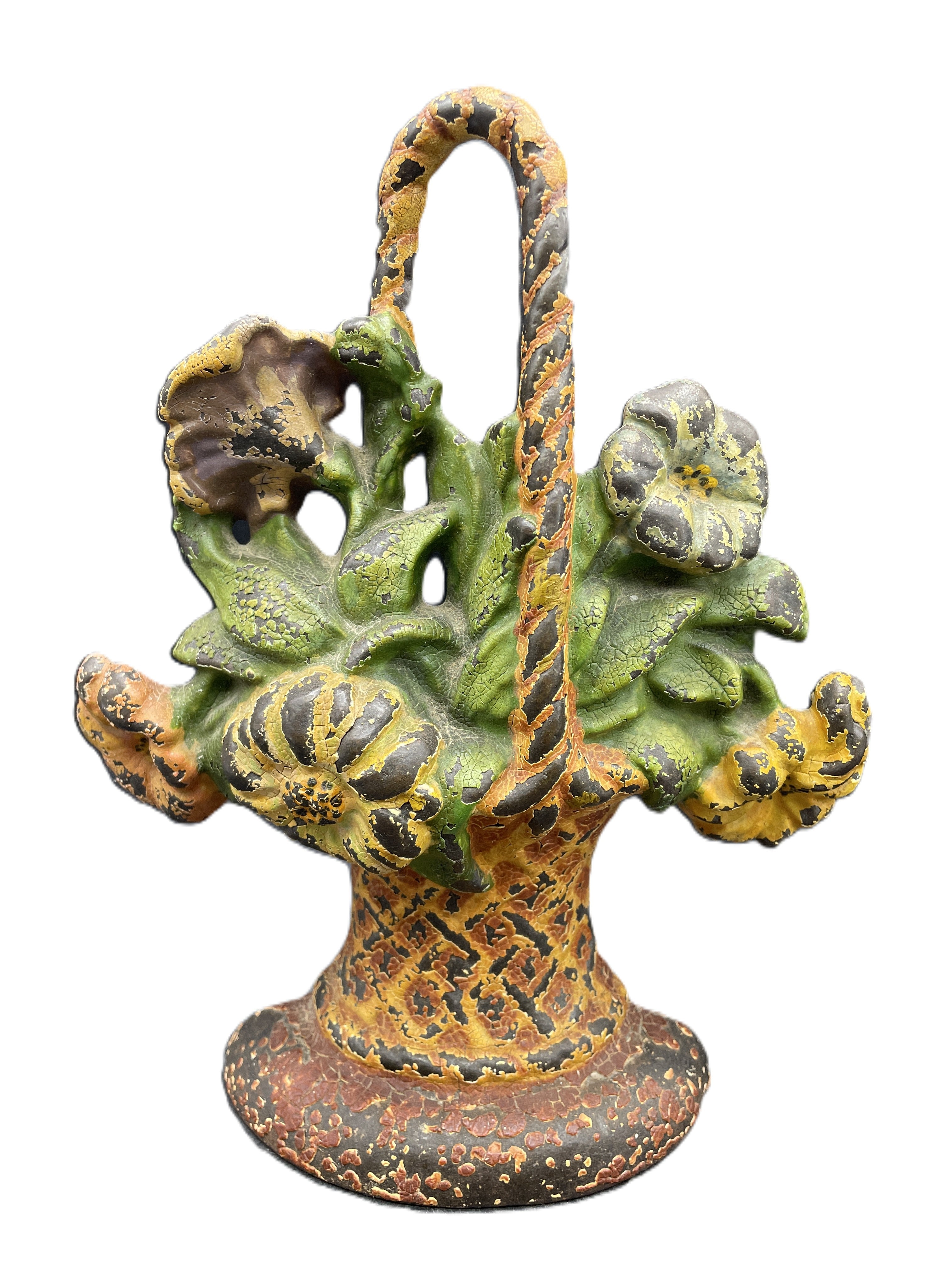 Antique Cast Iron Doorstop Flower Basket