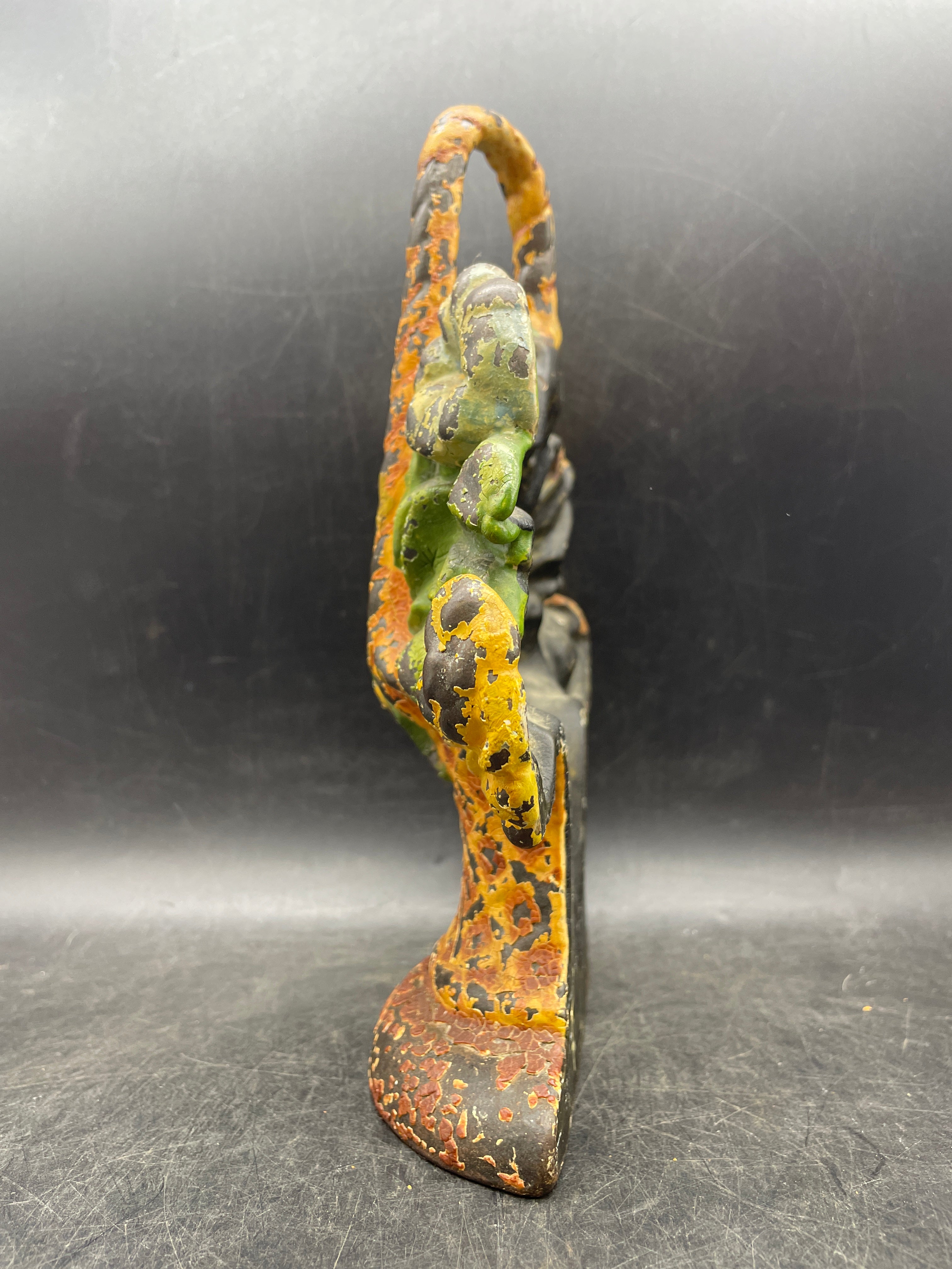 Antique Cast Iron Doorstop Flower Basket