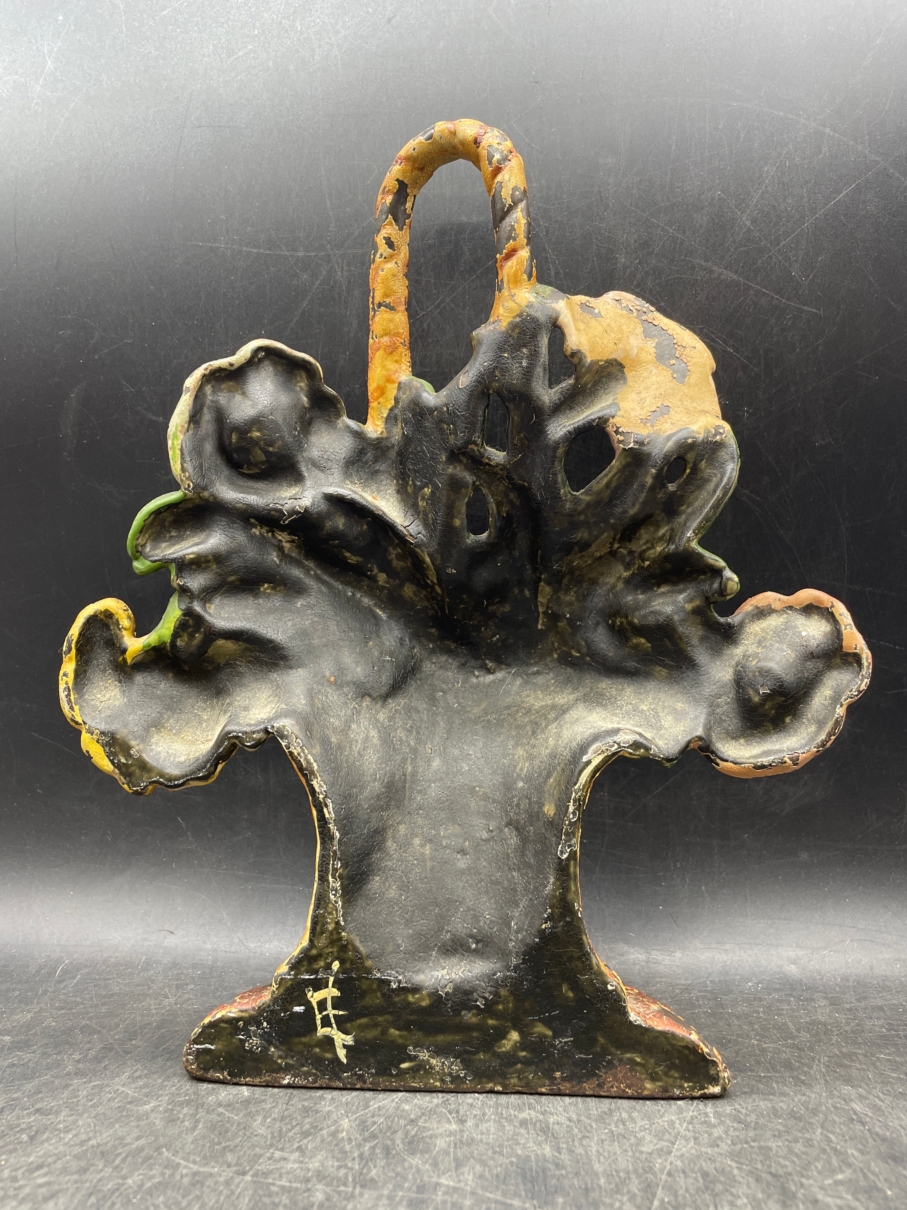 Antique Cast Iron Doorstop Flower Basket