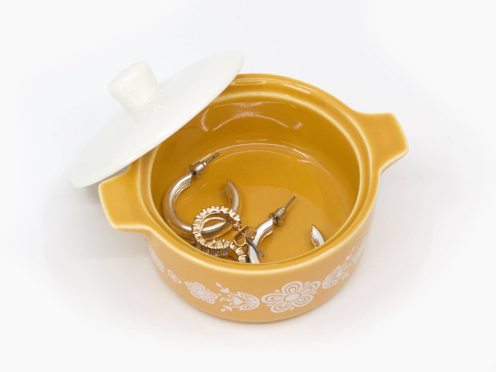 Vintage Pyrex-Inspired Ceramic Trinket Box | Butterfly Gold