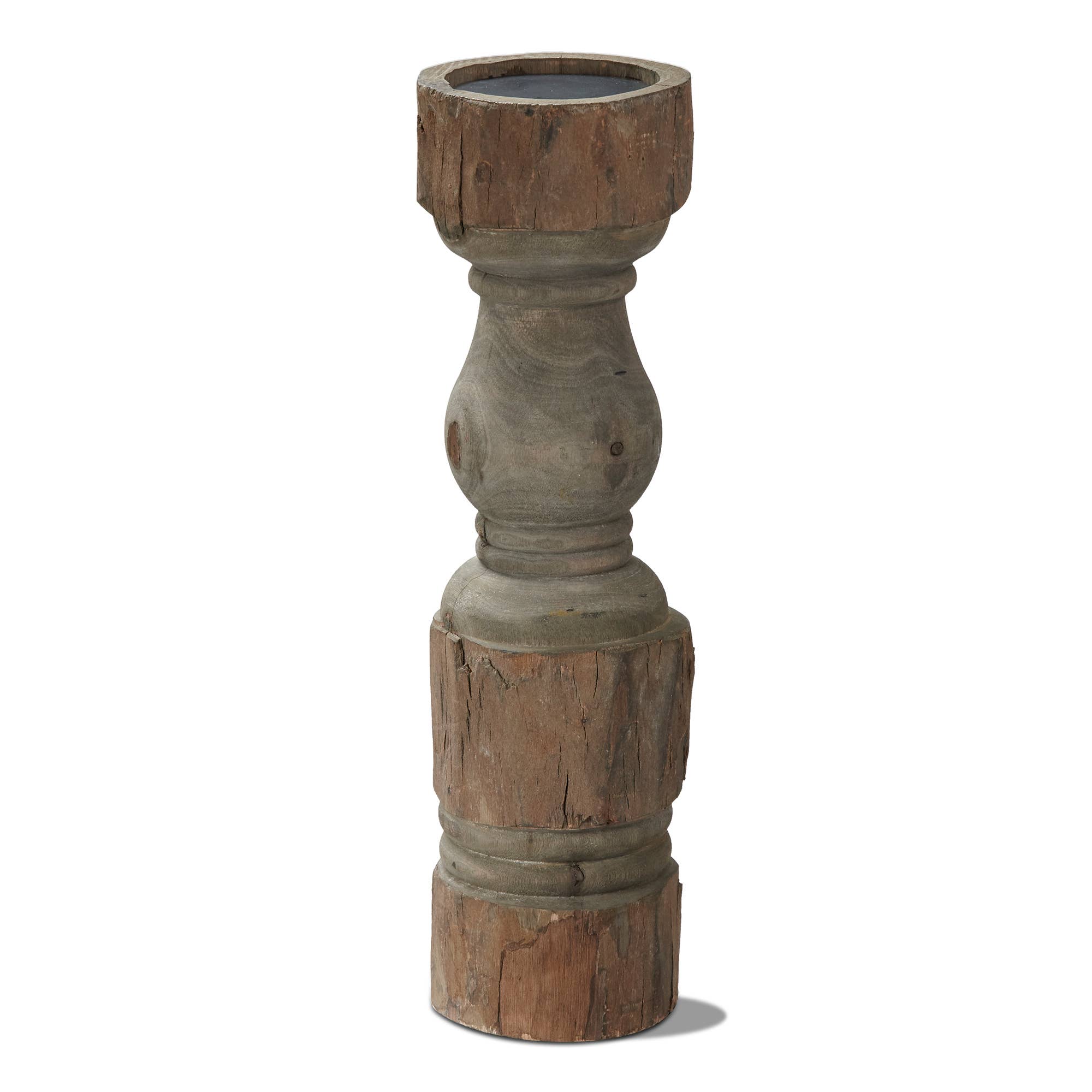 Handcrafted Mango Wood Candle Holder - 15" Tall Rustic Pillar Stand