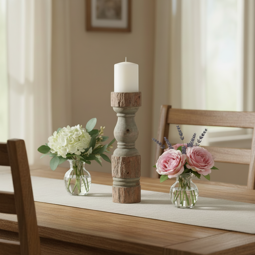 Handcrafted Mango Wood Candle Holder - 15" Tall Rustic Pillar Stand