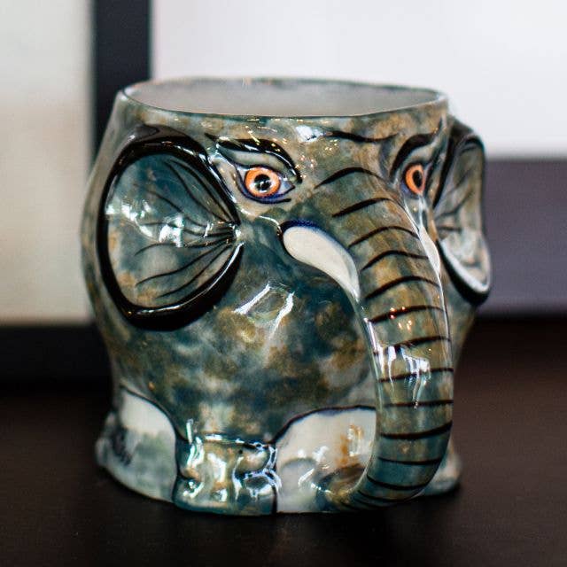 Elephant Mug hand painted by artisans in San Antonio Palopo Guatemala