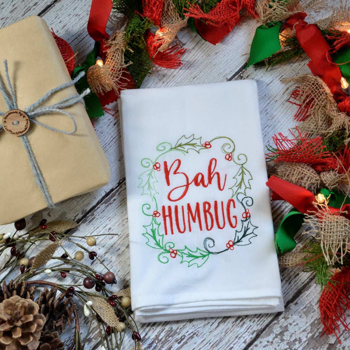 Bah Humbug Embroidered Tea Towel | A Little Holiday Sass