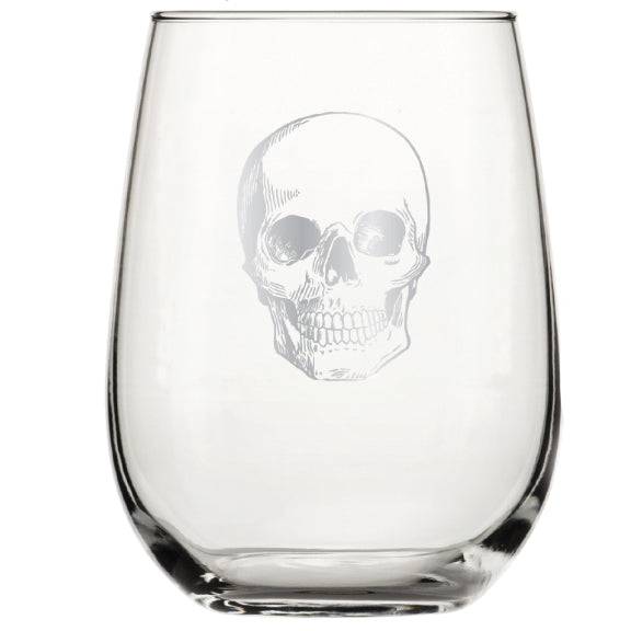 Skull Stemless Wine Glass — 17oz | Platinum Silver