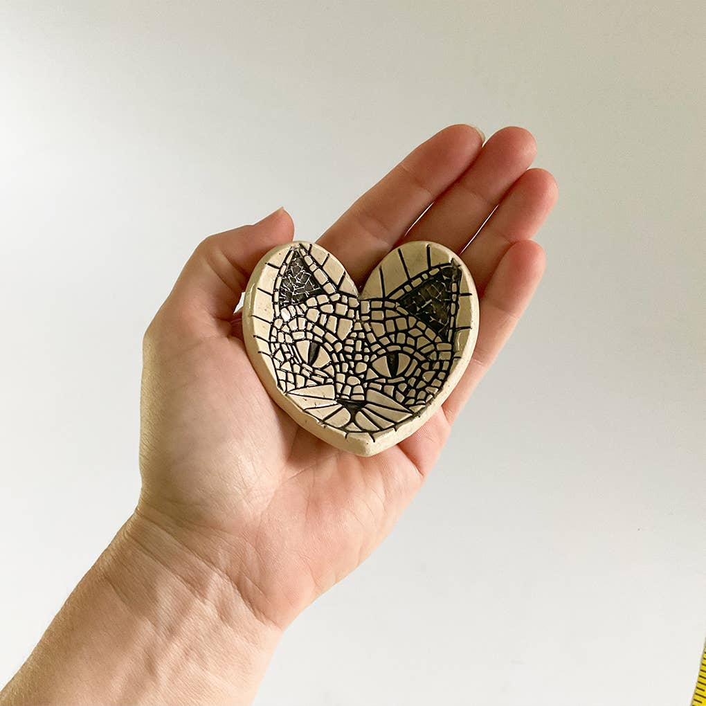 Pottery Dish Bowl - Cat Face Hand Crafted Art Pottery