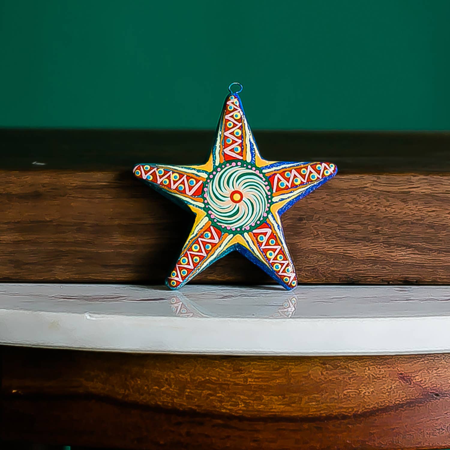 Hand-Painted Star Ceramic Ornament – Artisan Folk Art Decor