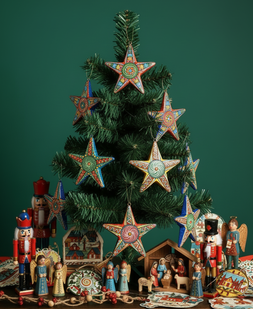 Hand-Painted Star Ceramic Ornament – Artisan Folk Art Decor