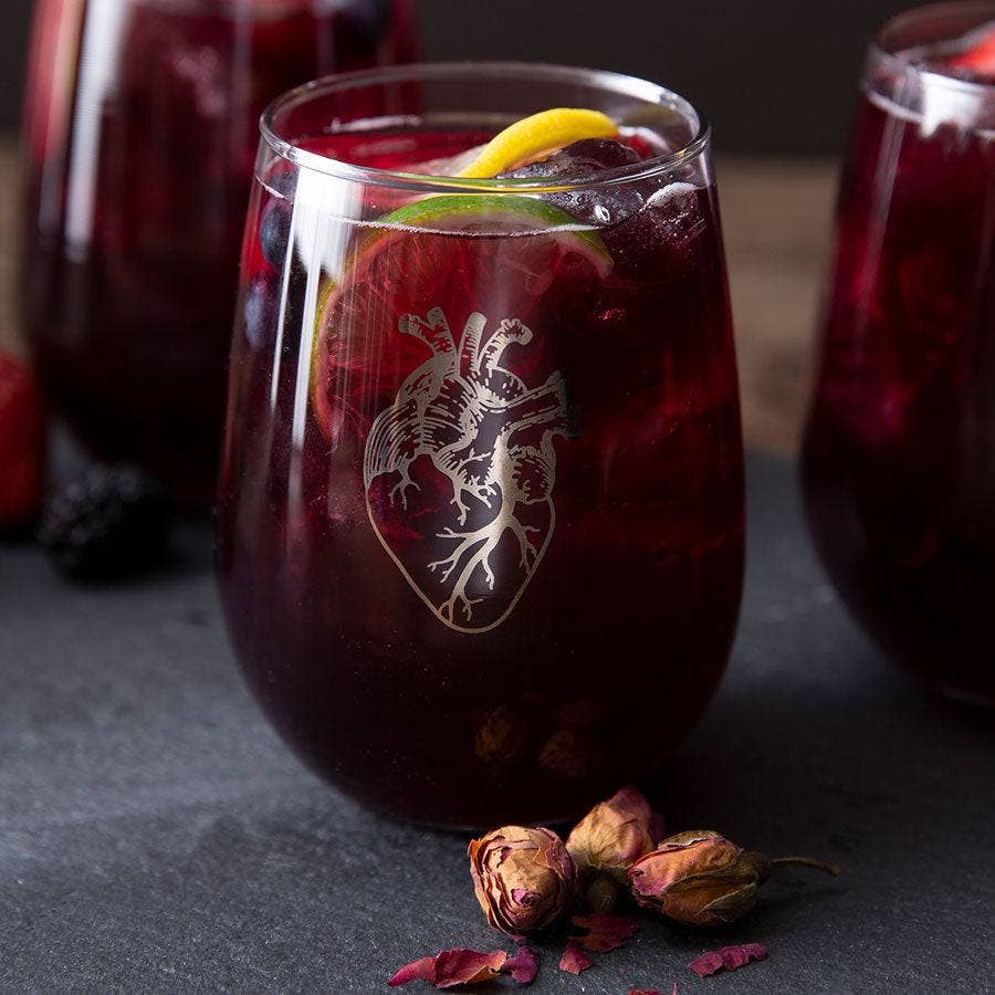 Anatomical Heart Stemless Wine Glass — Platinum Silver 17oz