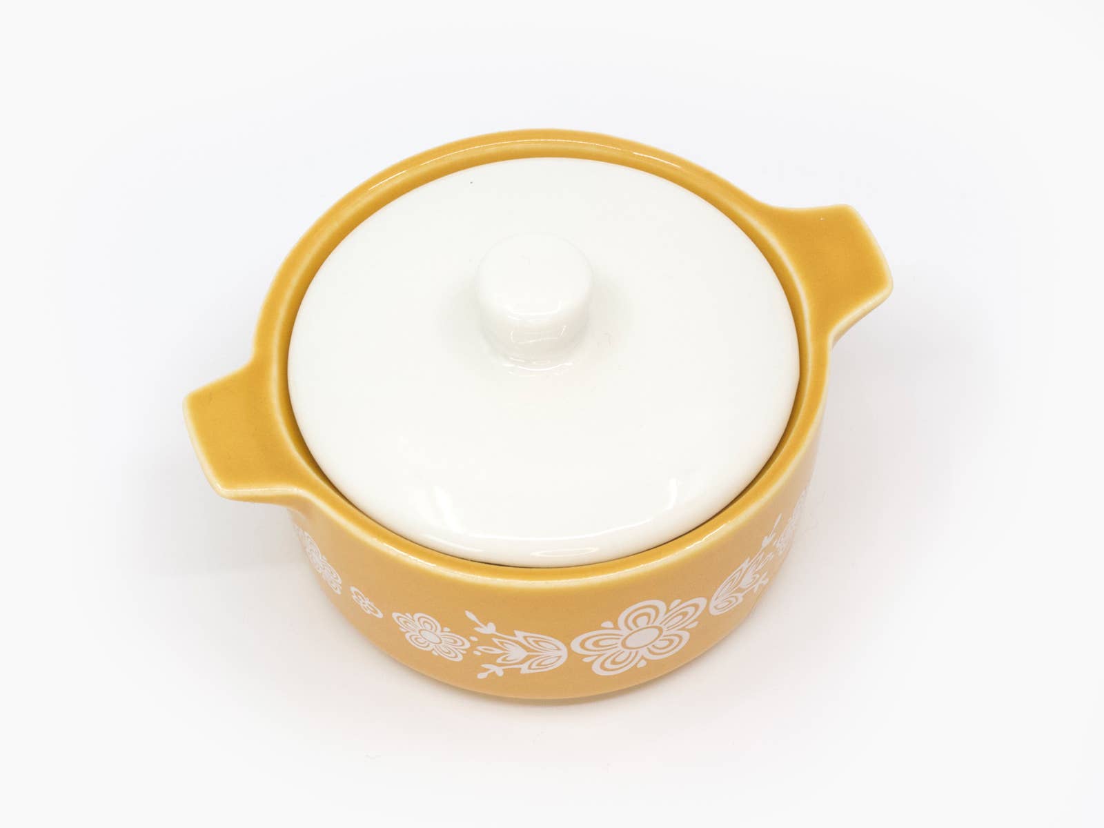 Vintage Pyrex-Inspired Ceramic Trinket Box | Butterfly Gold