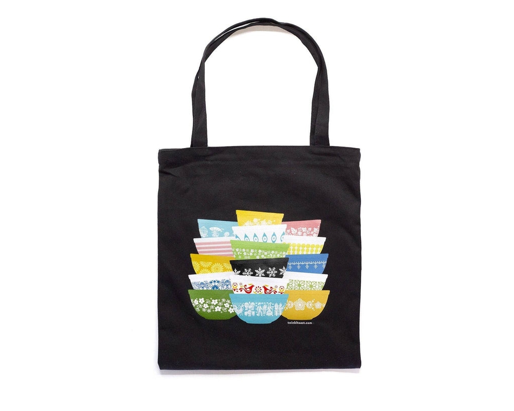 Vintage Pyrex-Inspired Zipper Tote Bag | Retro Mixing Bowl Print | Cotton Pocket Tote