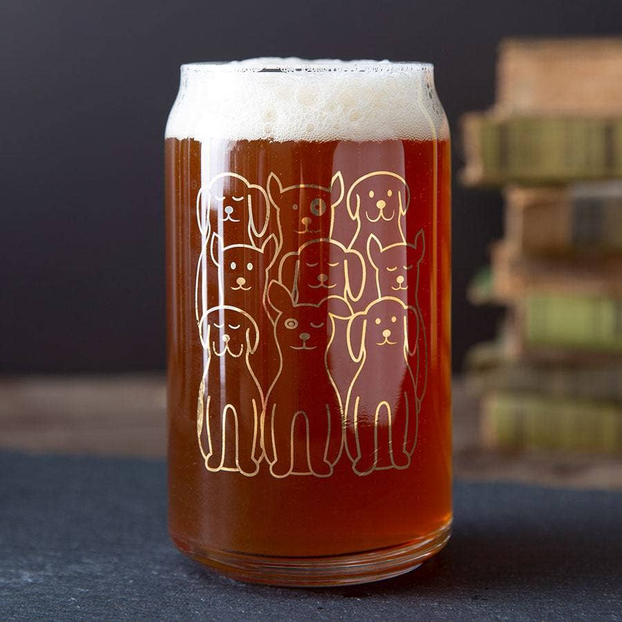 Dogs Beer Can Glass — 16oz | 20K Gold Ink | Hand-Drawn