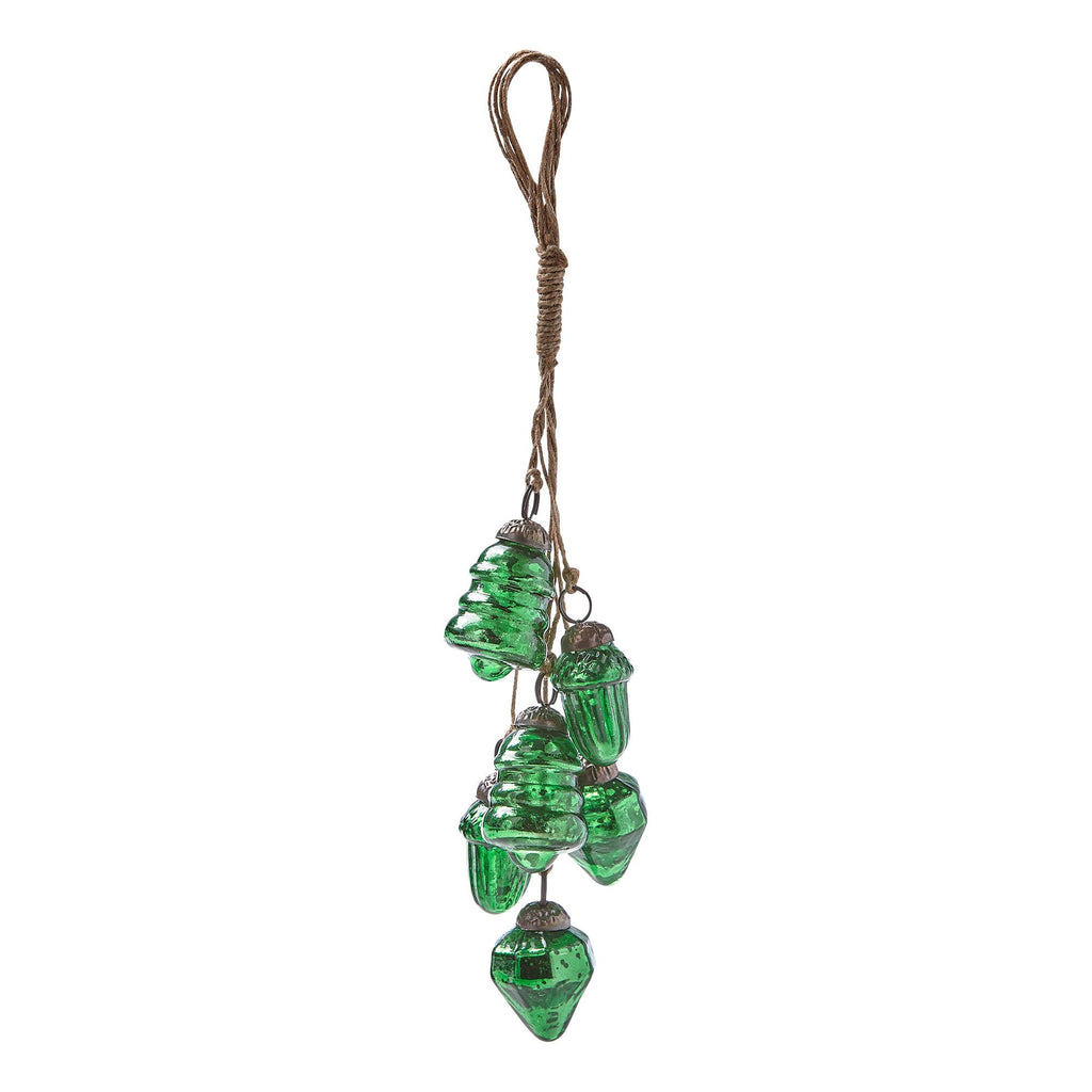 Vintage Green Glass Christmas Ornament Cluster - Tree & Acorn Design