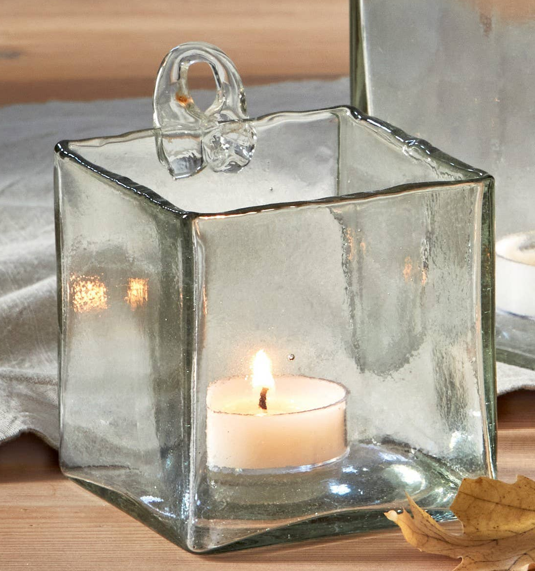 Clear Glass Hanging Candleholder - Artisan Blown Glass Vase
