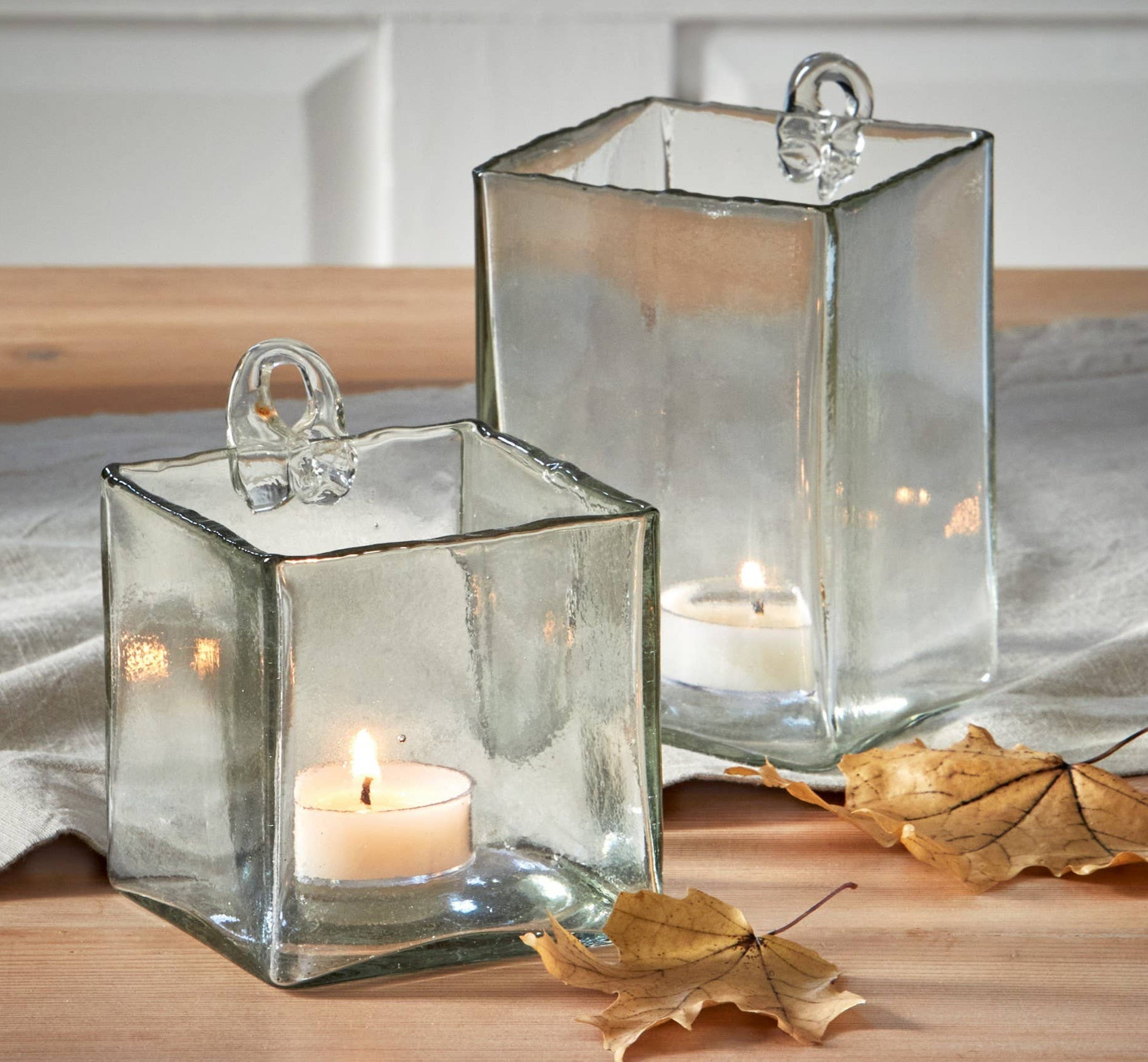 Tall Clear Glass Candleholder - Artisan Blown Glass Vase