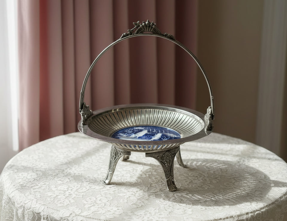 Mary Gregory Silver Plated Bridal Basket Cake Plate c. 1880 Middletown Plate Co.