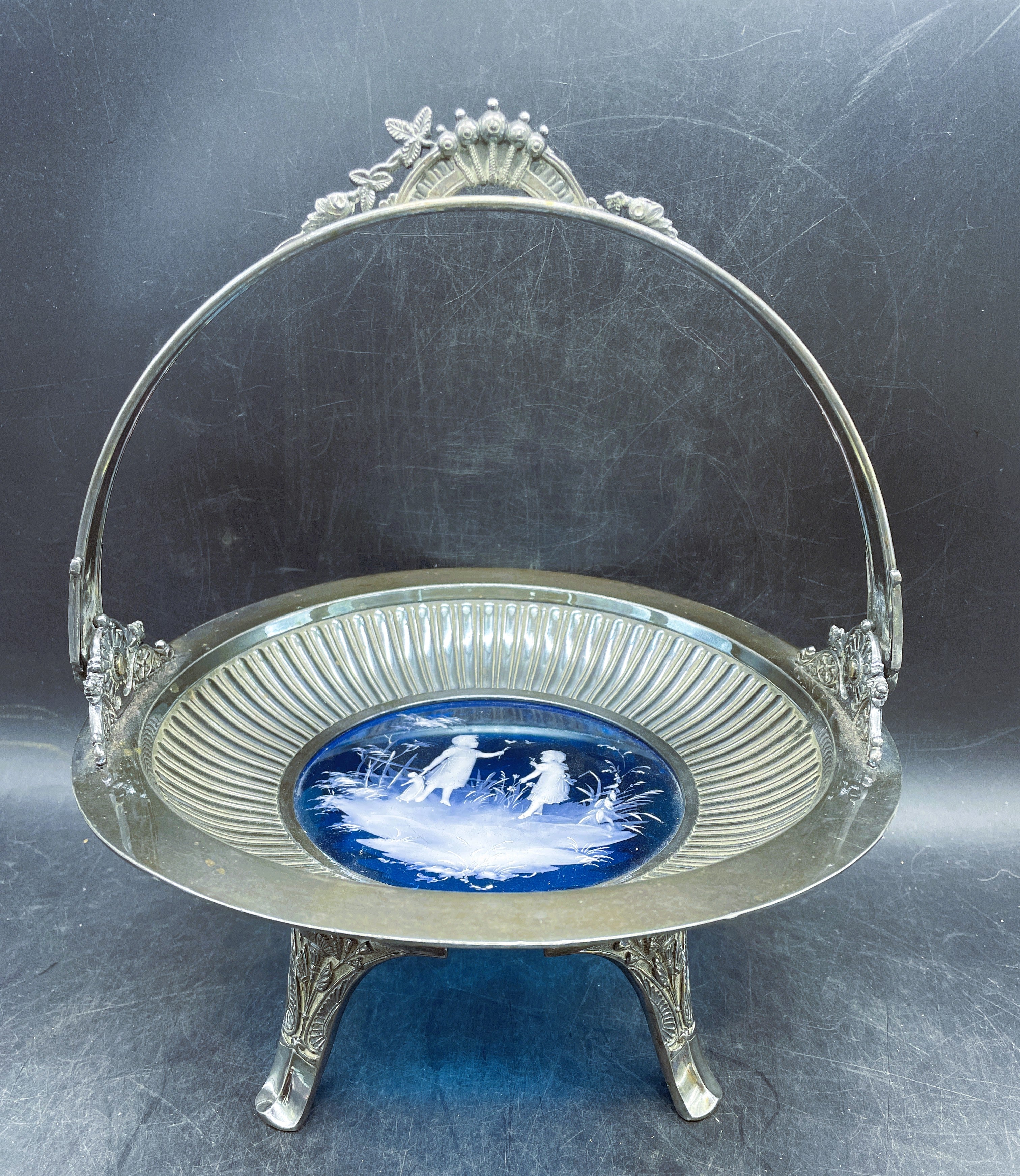 Mary Gregory Silver Plated Bridal Basket Cake Plate c. 1880 Middletown Plate Co.