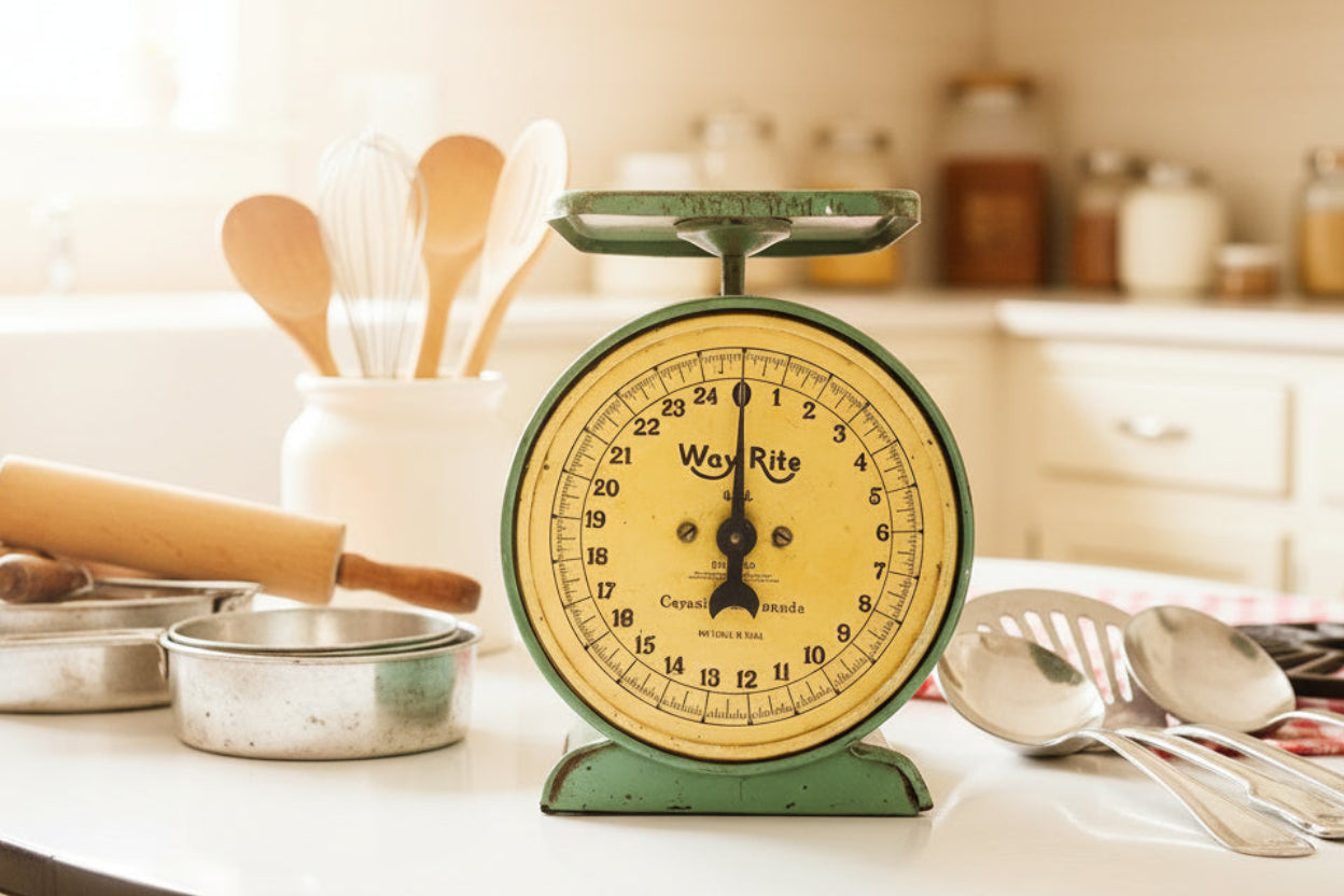 1930s Way Rite Farmhouse Kitchen Scale - Mint Green Mercantile Scale 25 lb Capacity